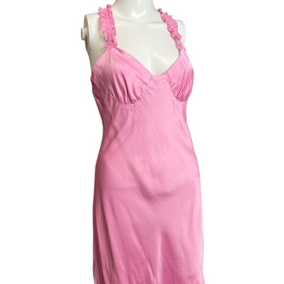 ASTR Criss Cross Ruffle Strap Full Length Formal Dress Pink Size Medium - Picture 2 of 5